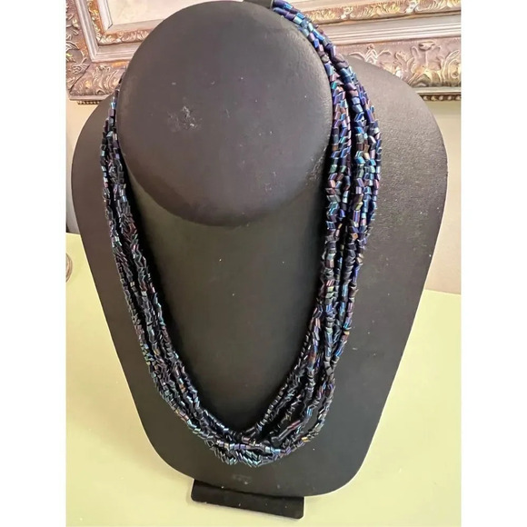 Women’s Blue Fantastic Vintage Bohemian Multi Layered Beaded Glass Necklace - Picture 1 of 5